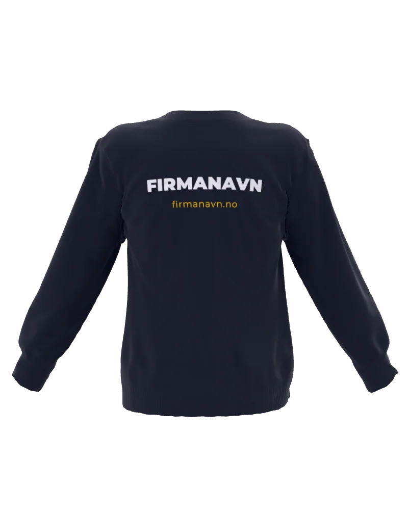 Firma, ferdig design på collegegenser i mørk marine, baksiden